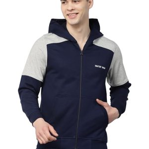Kalt Men's Full Sleeves Zipper Fleece Colour Block Hoodie